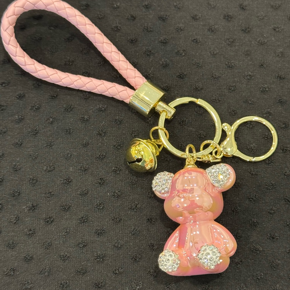 Pink Bear Bag-charm Keychain with Gold Accents
NWOT